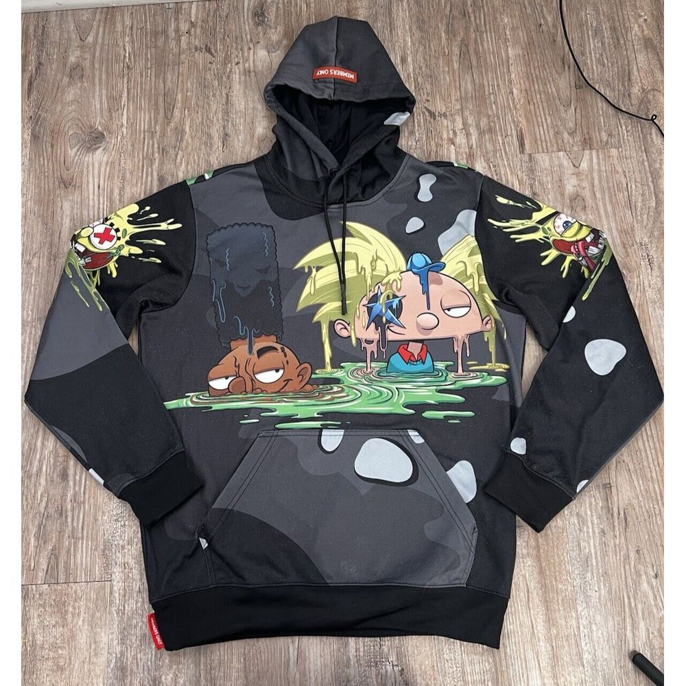 Members Only Nickelodeon Hoodie Men's S Black Her Arnold Graphic Print‎ Pullover